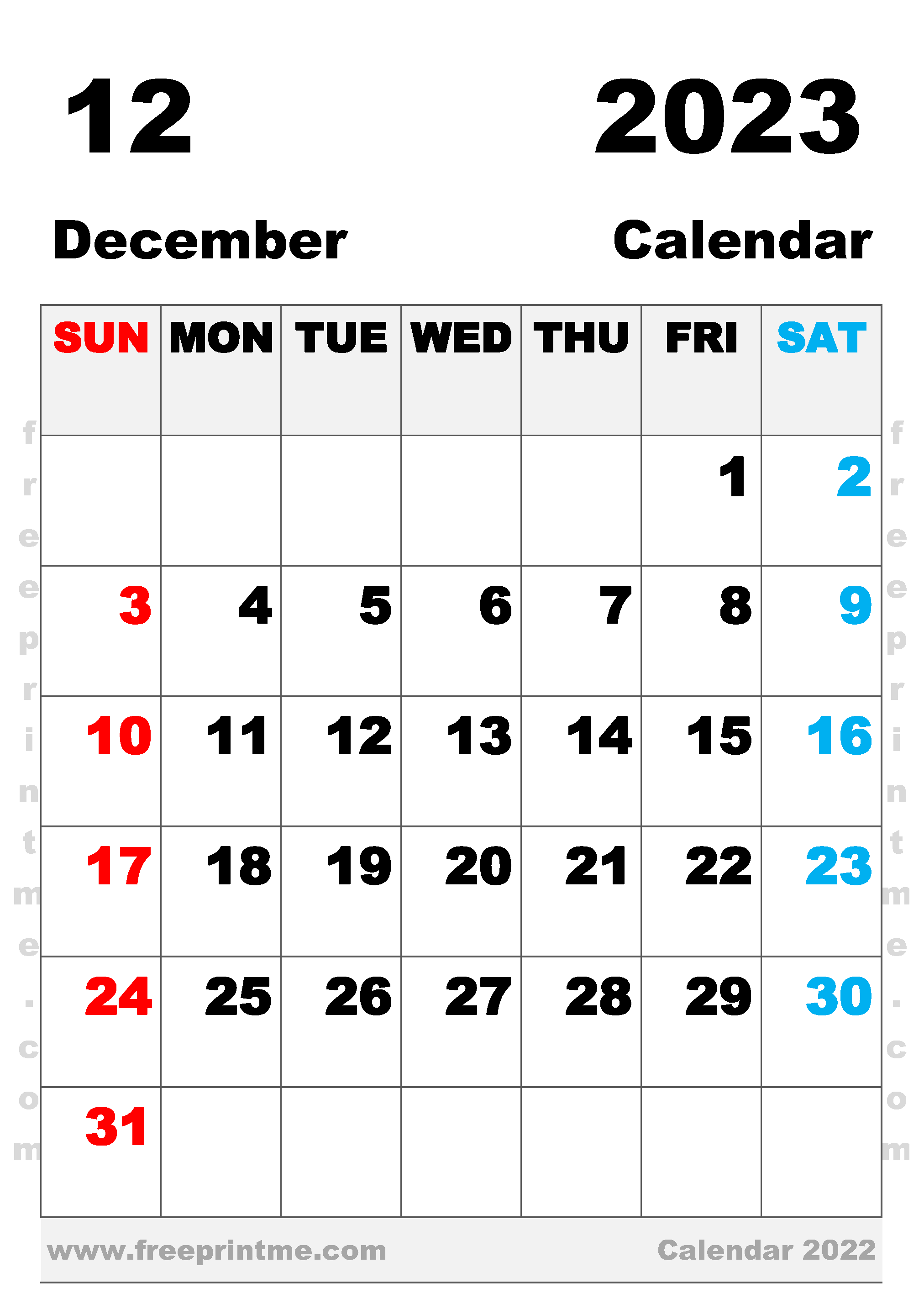Free Printable December 2023 Calendar B4 Portrait
