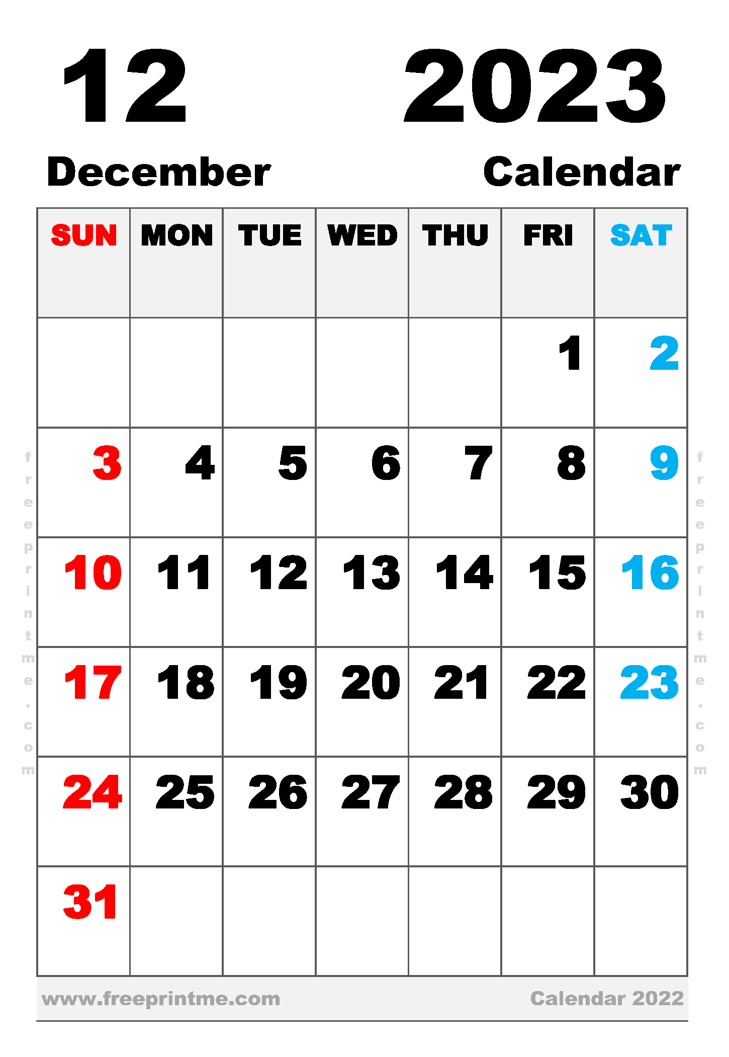 Free Printable December 2023 Calendar Executive Portrait