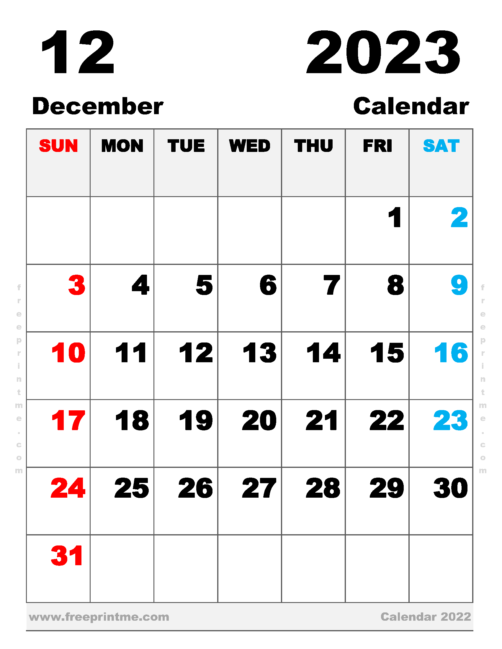 Free Printable December 2023 Calendar Letter Landscape