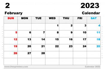 February 2023 Calendar Printable A3 Wide Landscape