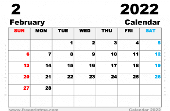 Printable Calendar February 2023 A4 Wide Landscape