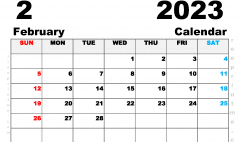 Free Printable February 2023 Calendar A5 Wide Landscape