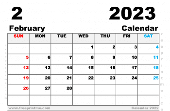 Free Printable February 2023 Calendar A5 Wide Landscape