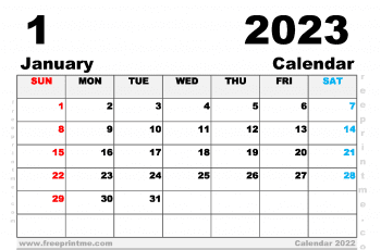 Free Printable January 2023 Calendar A5 Wide Landscape