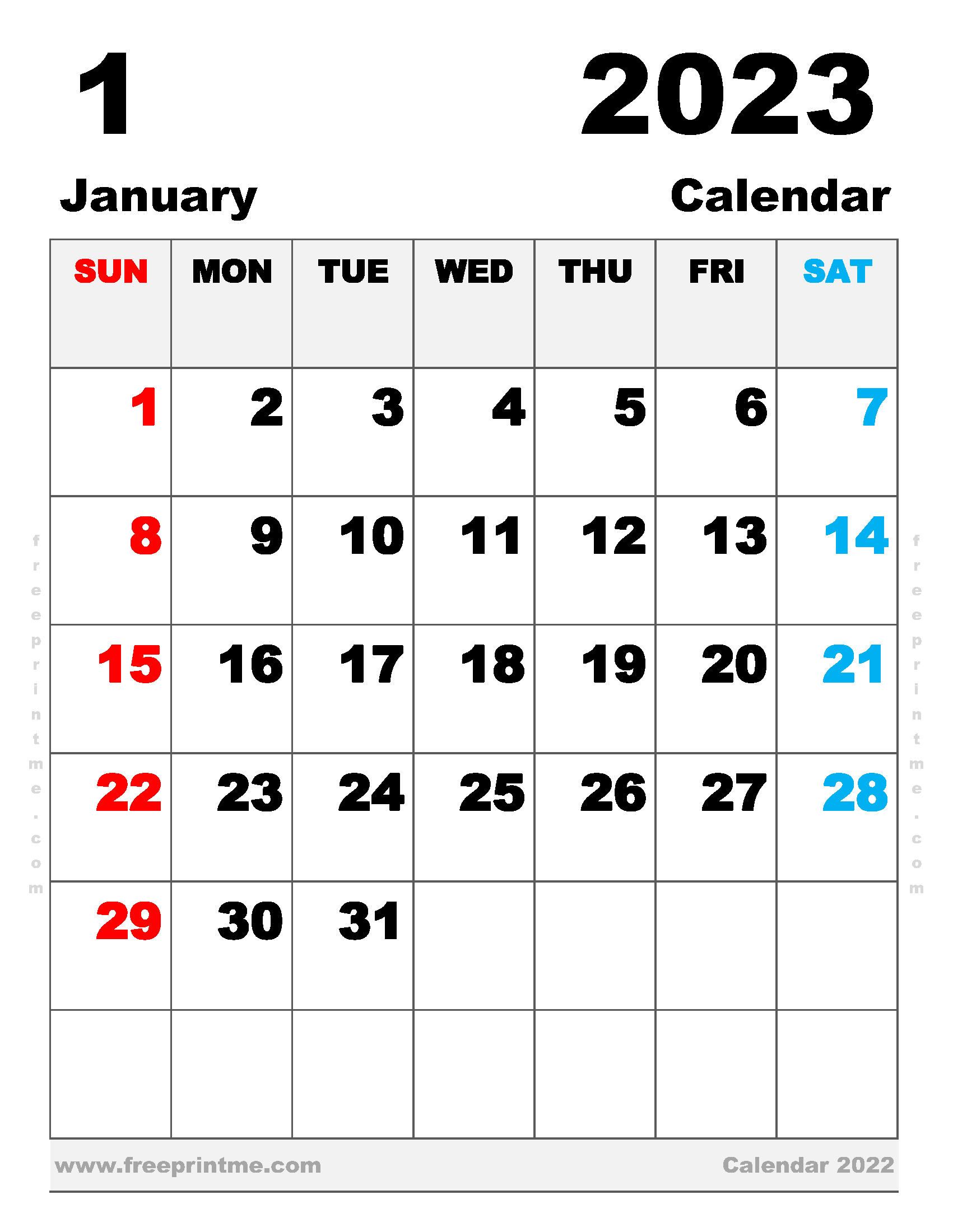 Free Printable January 2023 Calendar Letter Landscape
