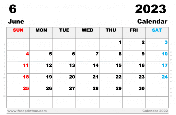 June 2023 Calendar Printable A3 Wide Landscape
