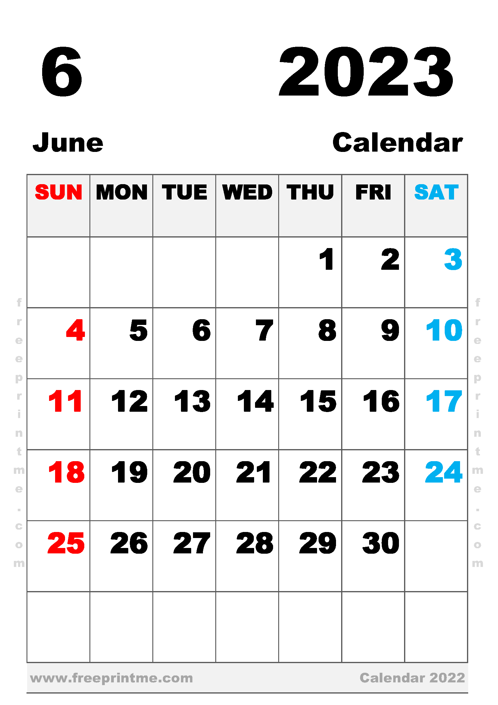 Printable June 2023 Calendar A4 Portrait
