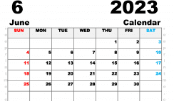 Free Printable June 2023 Calendar A5 Wide Landscape