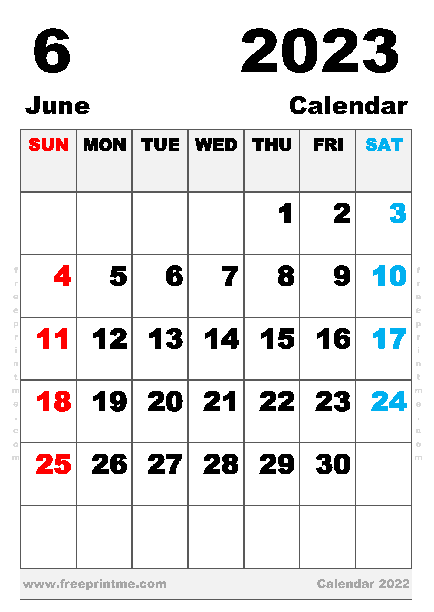 Free Printable June 2023 Calendar B5 Portrait