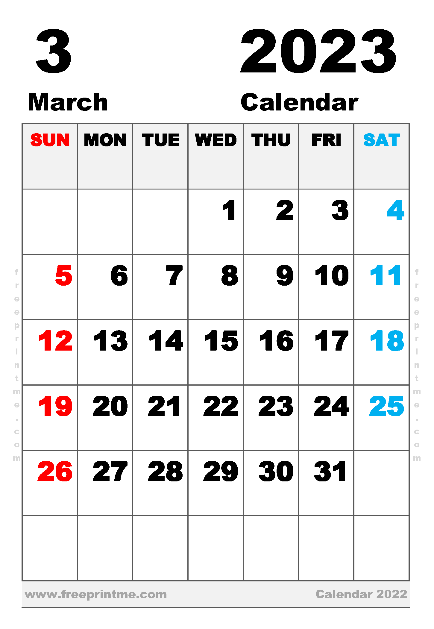 Free Printable March 2023 Calendar Executive Portrait