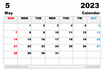 May 2023 Calendar Printable A3 Wide Landscape