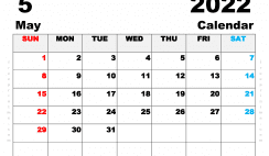 Printable Calendar May 2023 A4 Wide Landscape