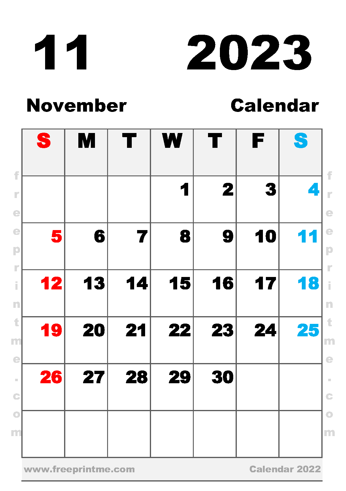 Free Printable November 2023 Calendar A5 Portrait