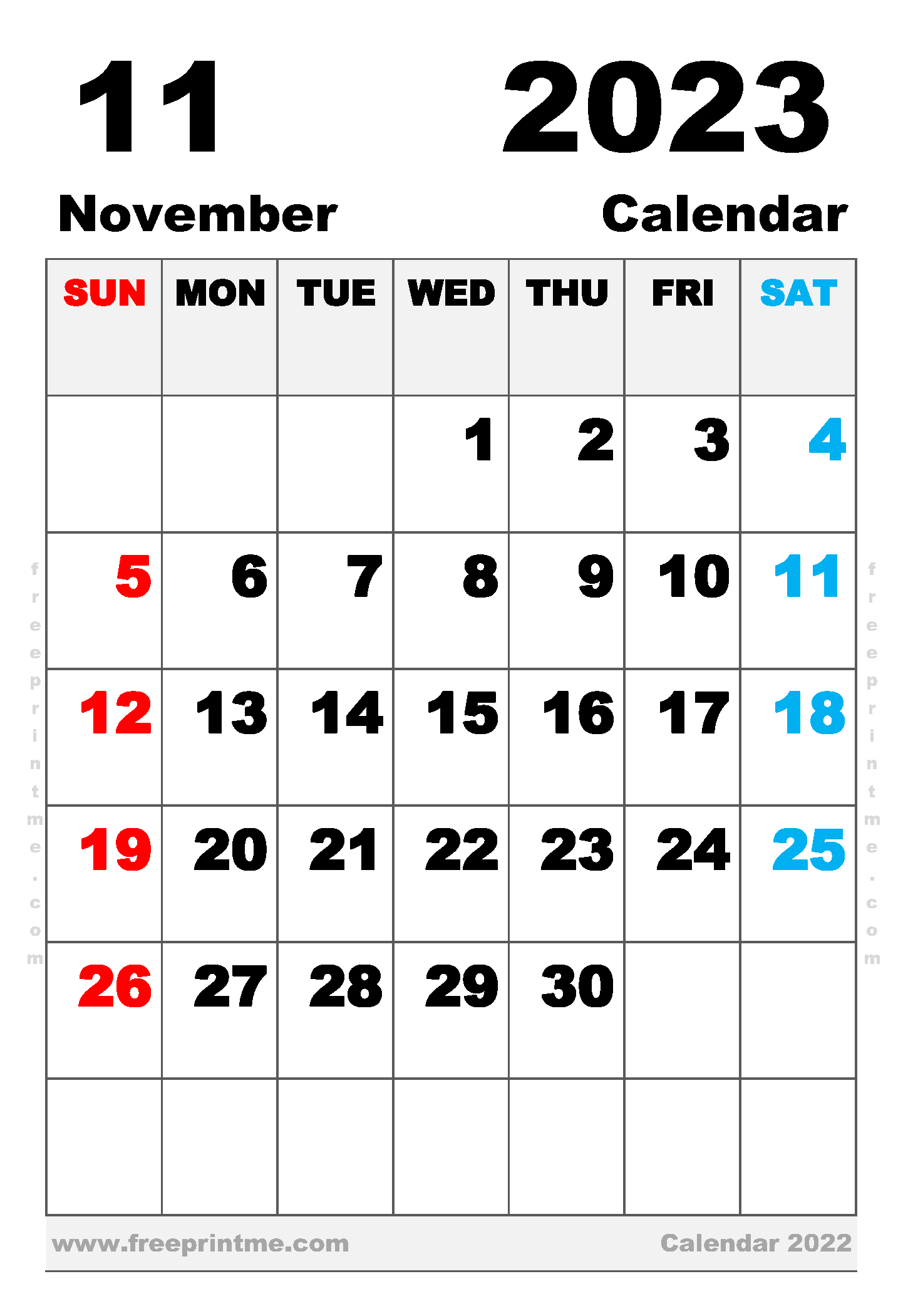 Free Printable November 2023 Calendar Executive Portrait