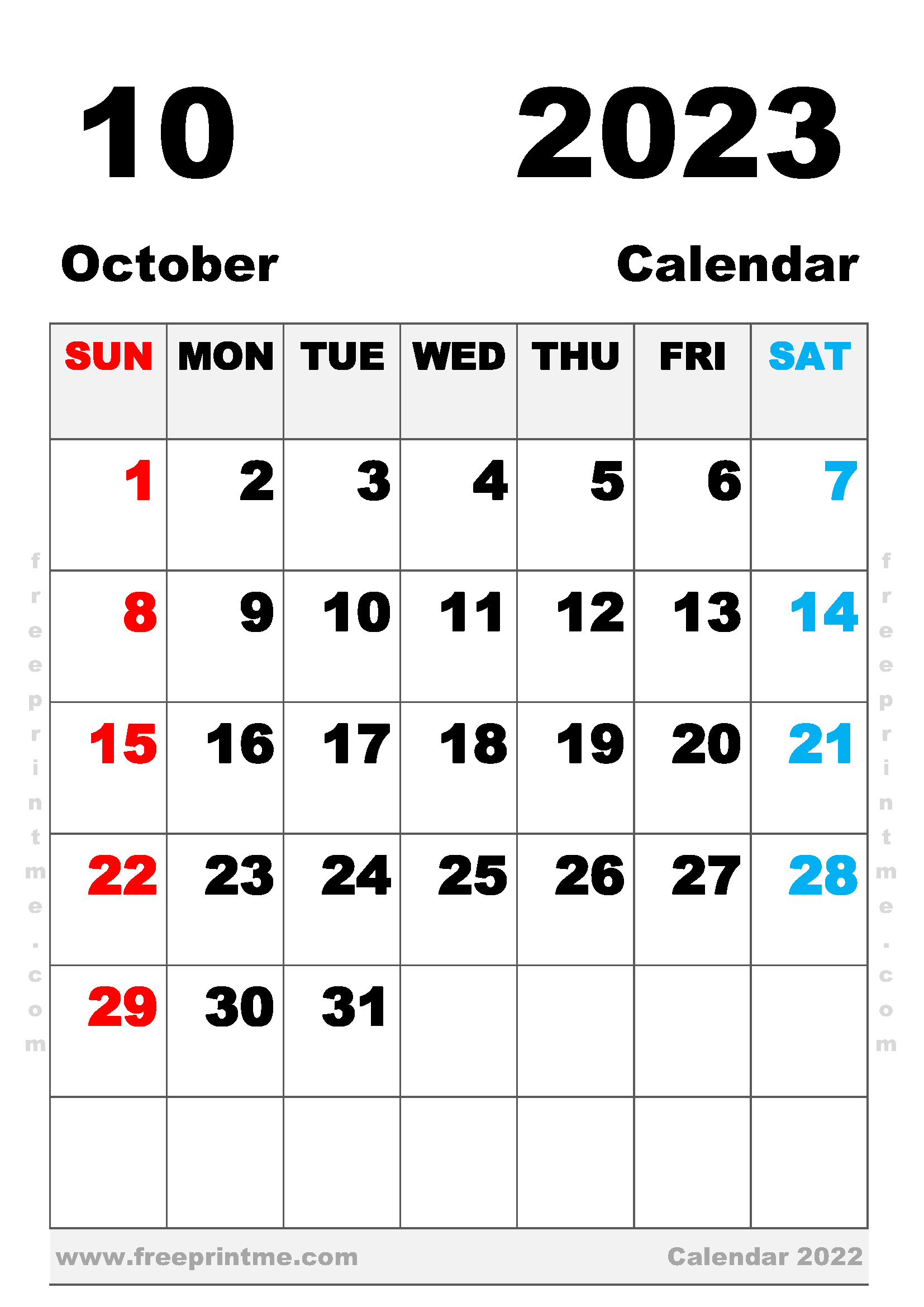 Printable October 2023 Calendar A4 Portrait