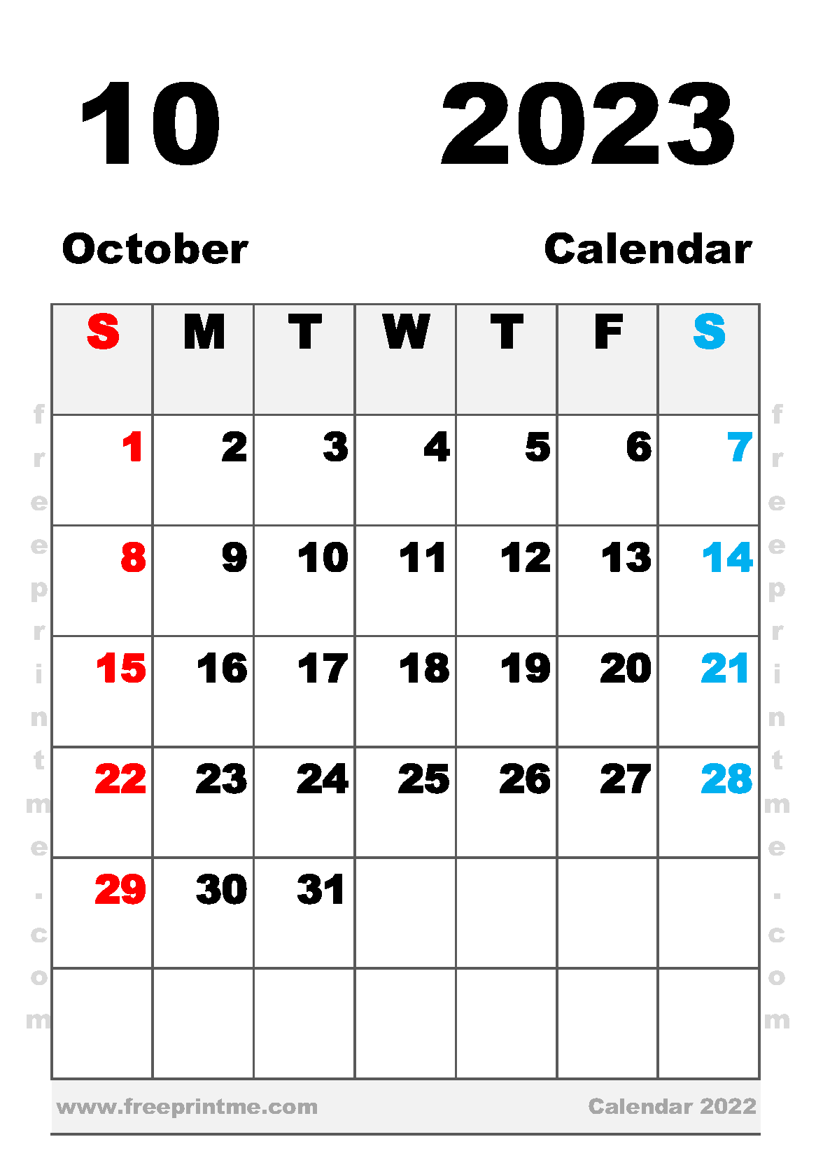 Free Printable October 2023 Calendar A5 Portrait