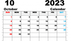 Free Printable October 2023 Calendar A5 Wide Landscape