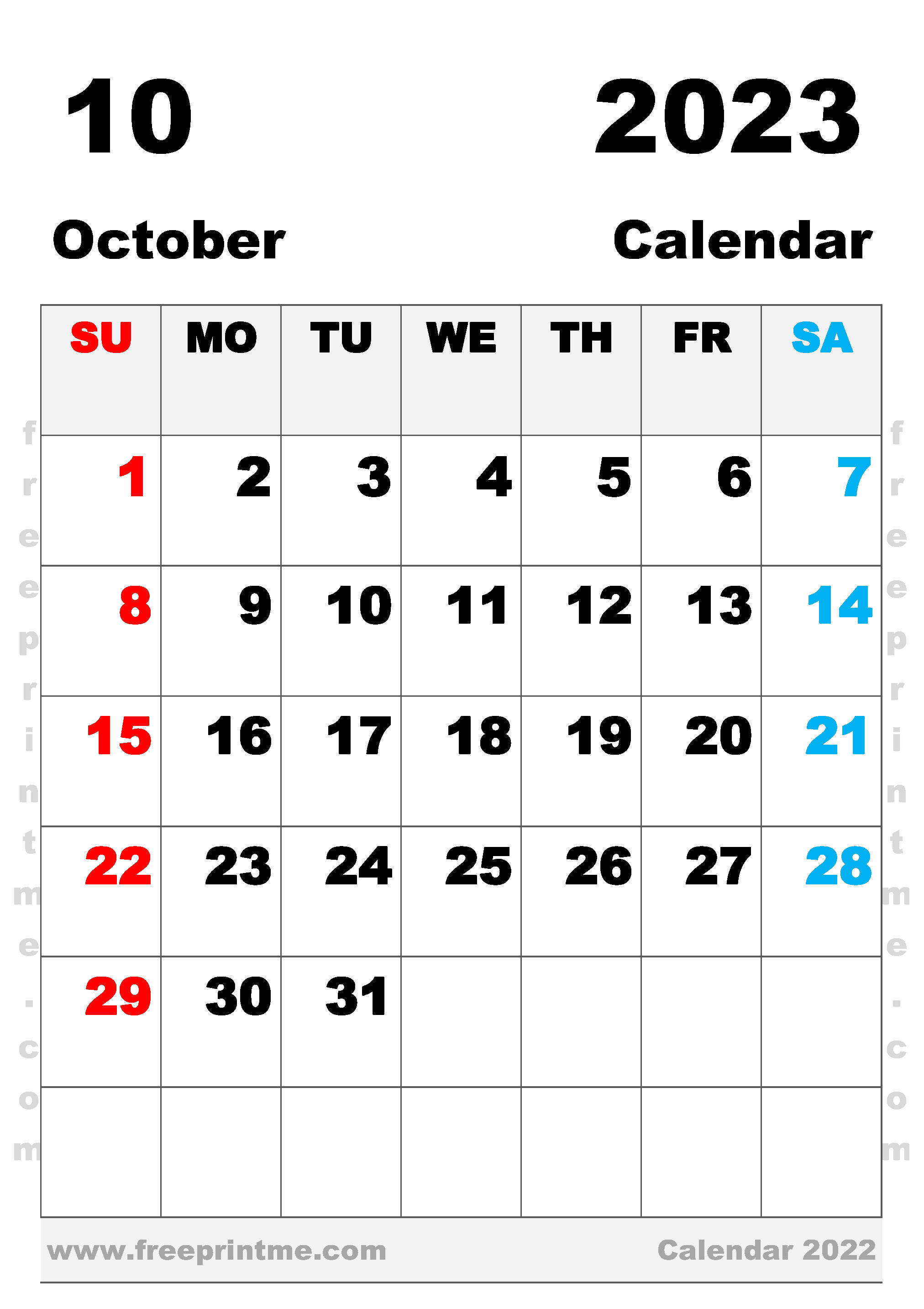Free Printable October 2023 Calendar B4 Portrait