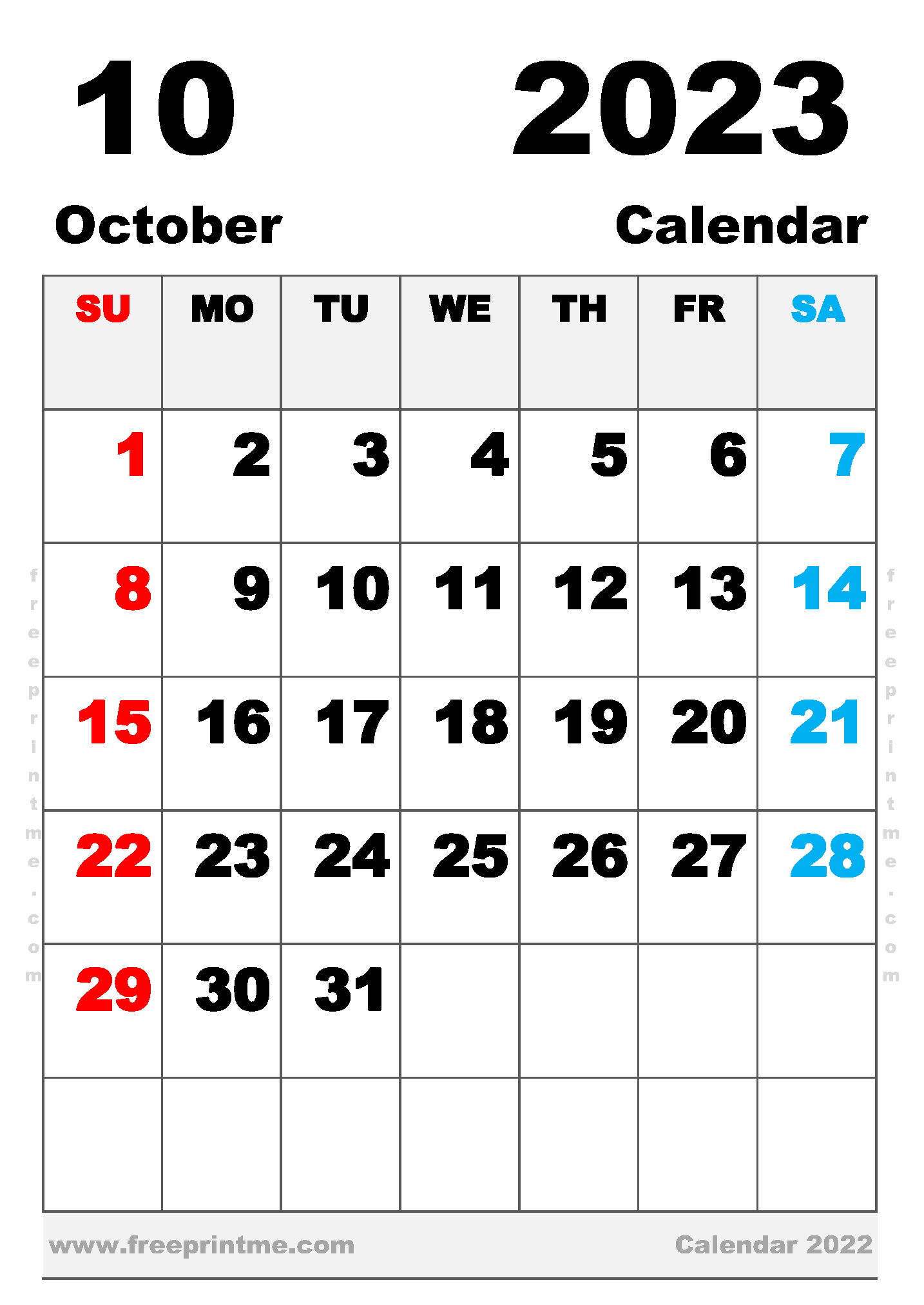Free Printable October 2023 Calendar B5 Portrait