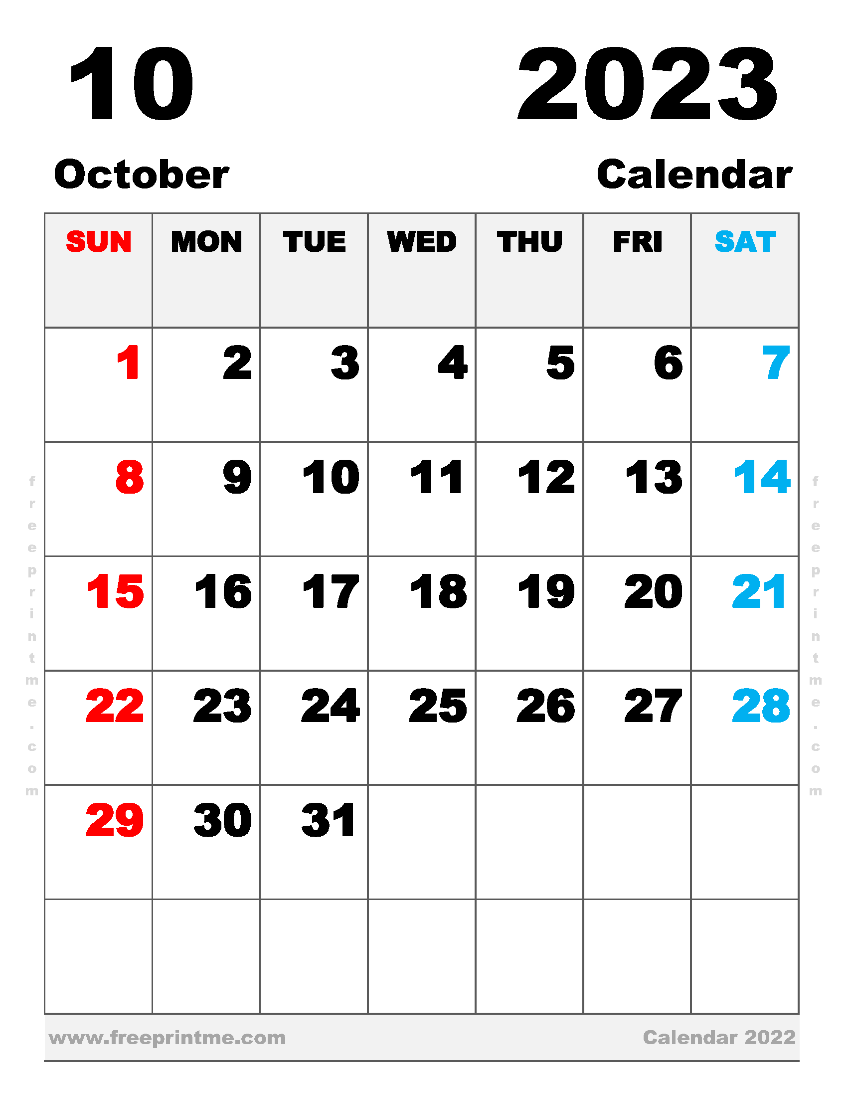 Free Printable October 2023 Calendar Letter Landscape