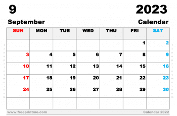 September 2023 Calendar Printable A3 Wide Landscape