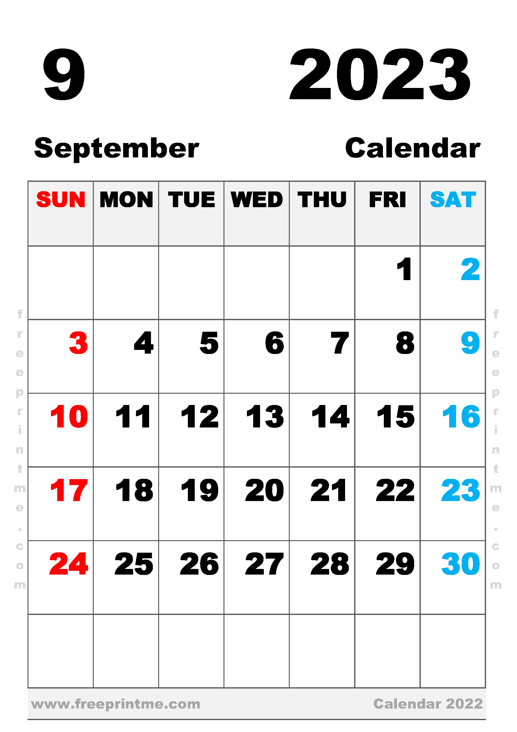 Printable September 2023 Calendar A4 Portrait