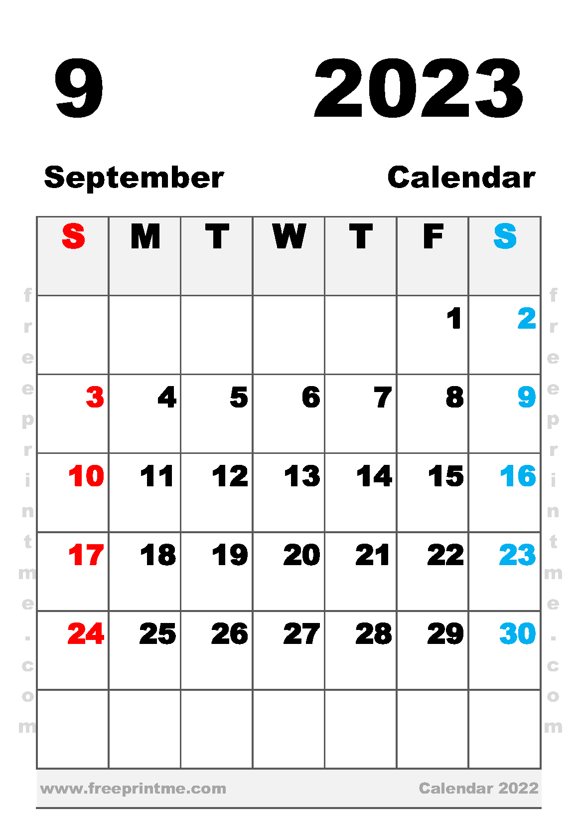Free Printable September 2023 Calendar A5 Portrait