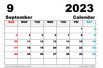 Free Printable September 2023 Calendar A5 Wide Landscape