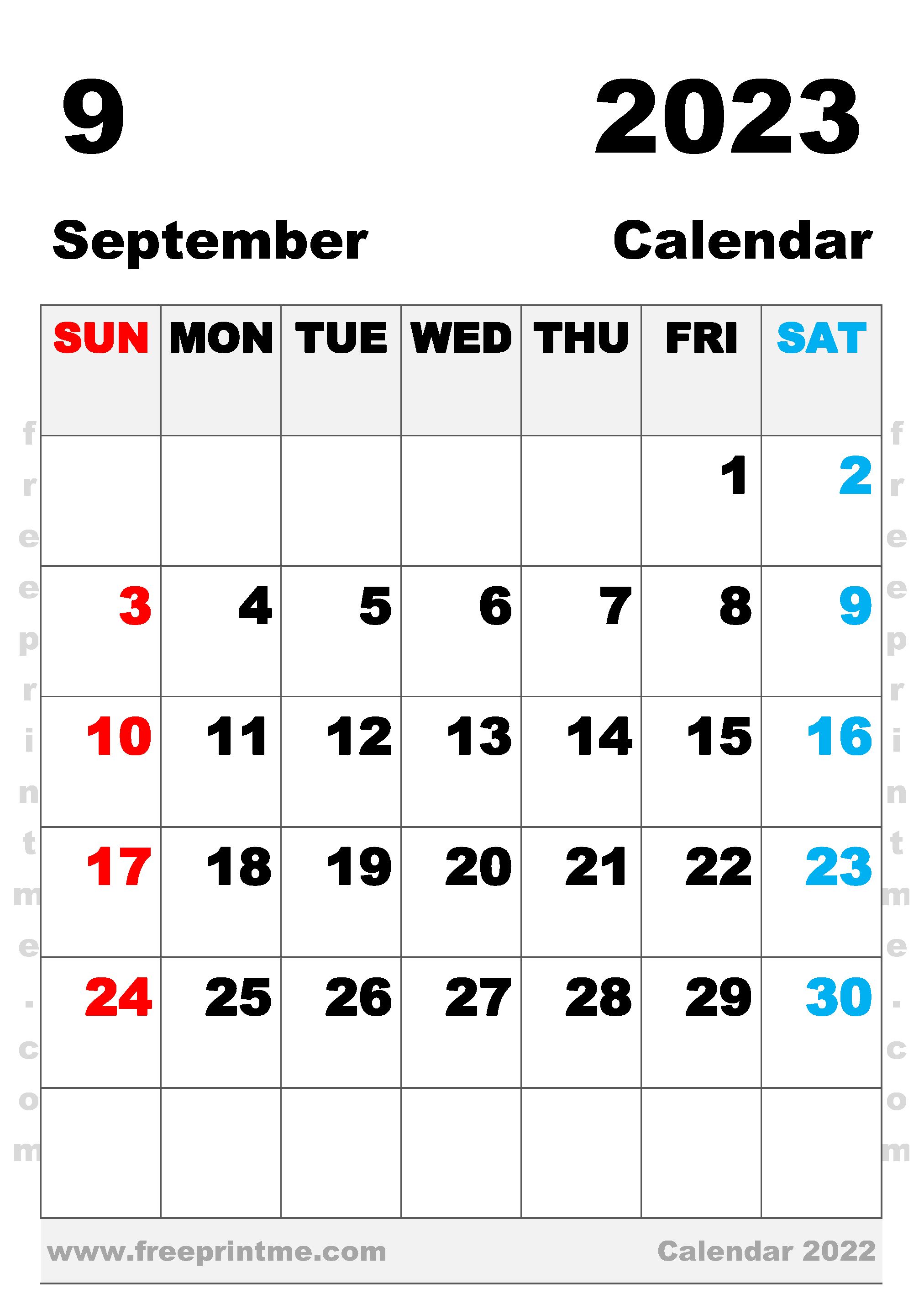 Free Printable September 2023 Calendar B4 Portrait