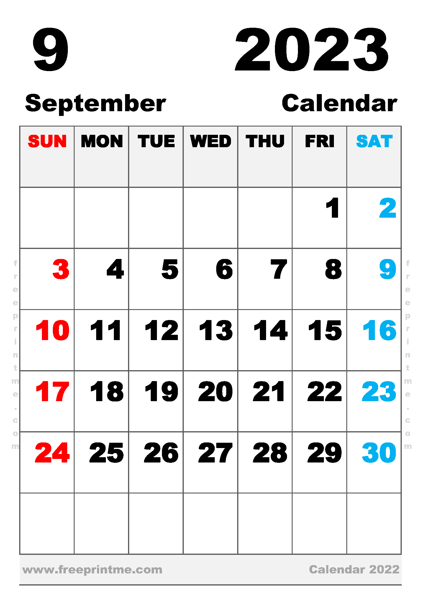 Free Printable September 2023 Calendar B5 Portrait