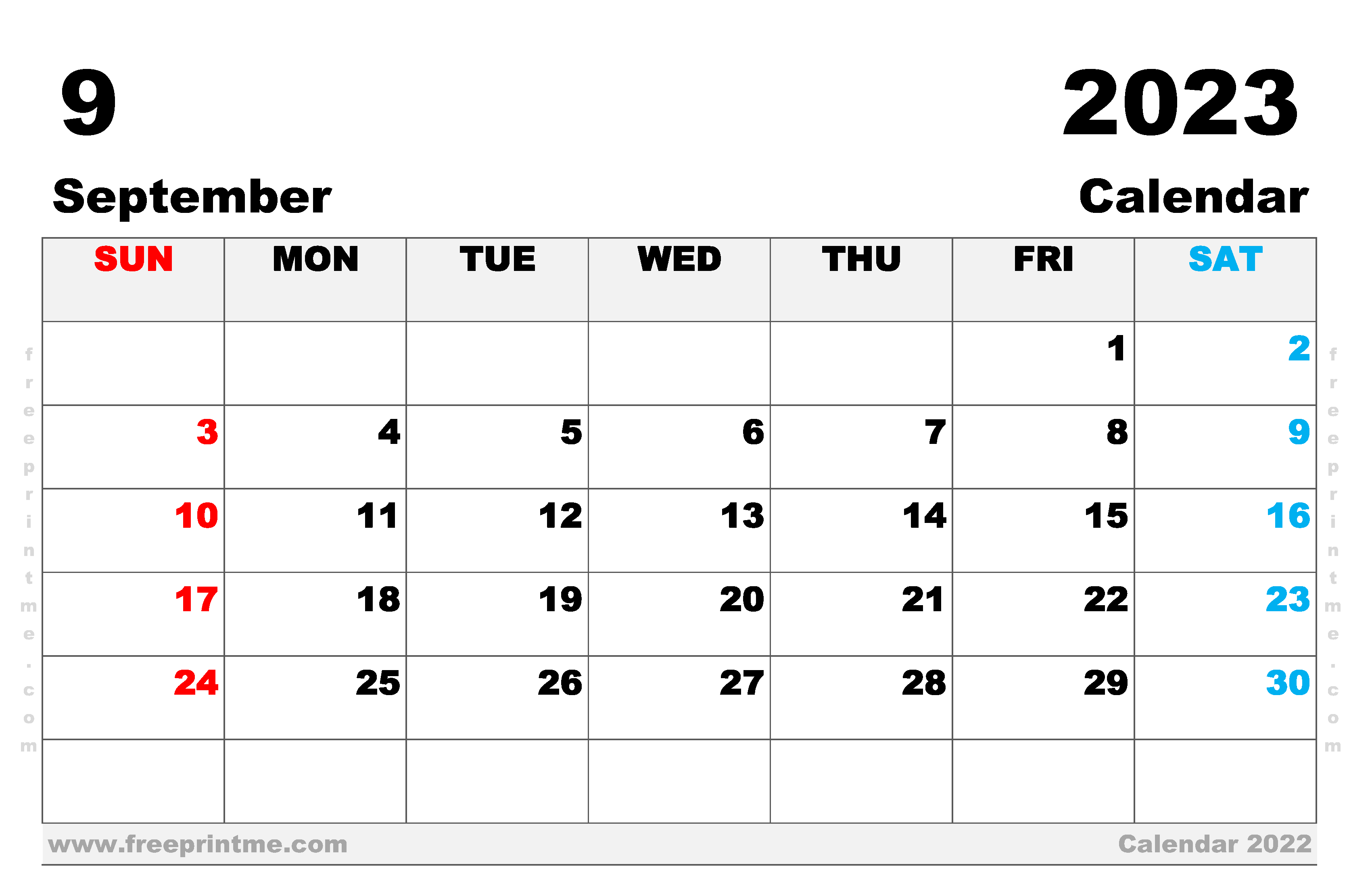 Free Printable September 2023 Calendar Ledger Landscape