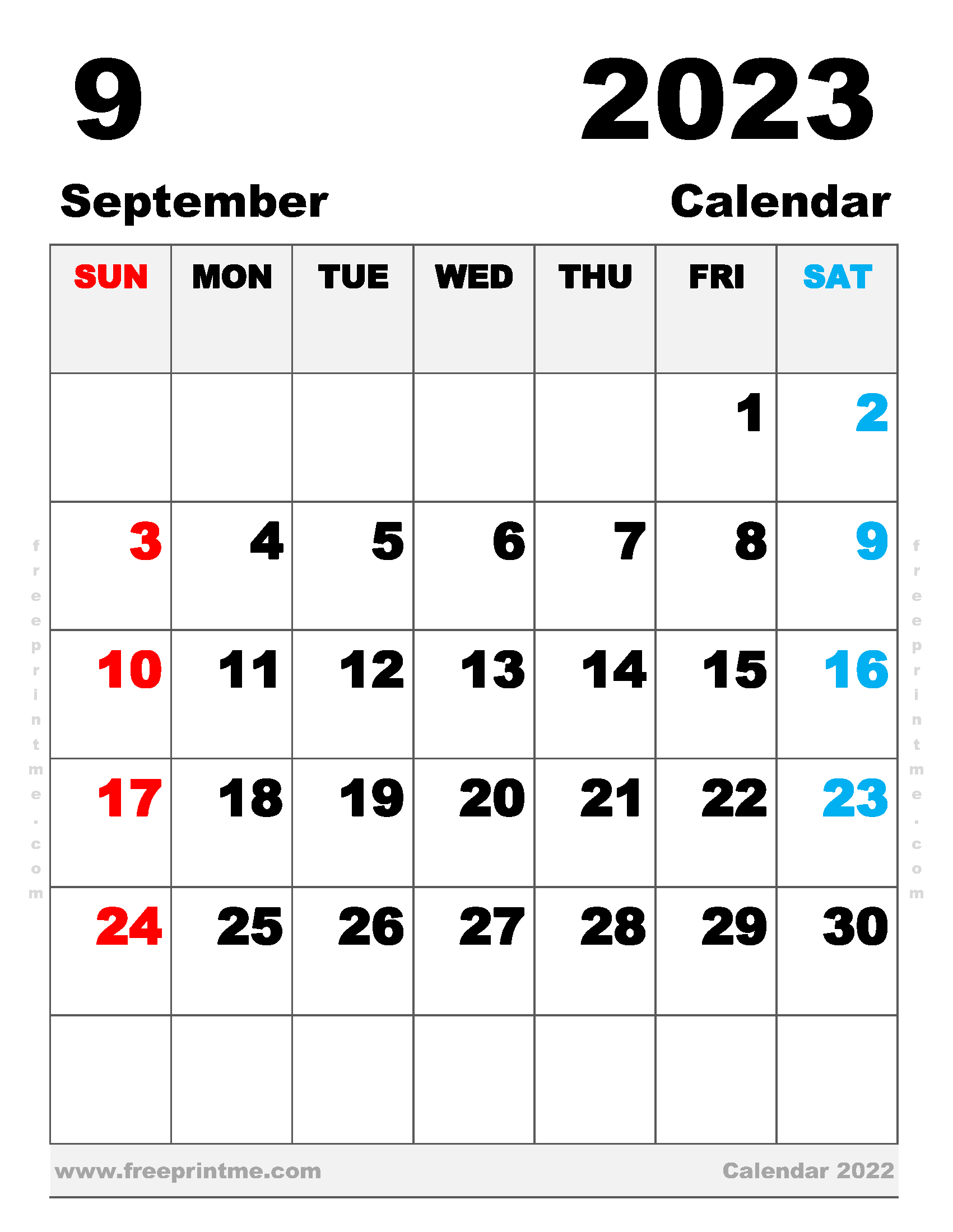 Free Printable September 2023 Calendar Letter Landscape