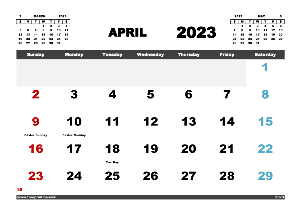 Free Printable April 2023 Calendar with Holidays PDF in Variety Formats