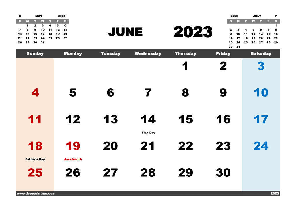 Free Printable June 2023 Calendar with Holidays PDF Monthly Calendar Template in Variety Formats