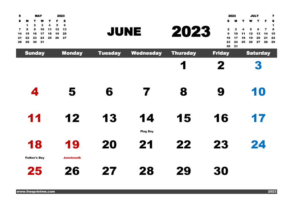 Free Printable June 2023 Calendar with Holidays PDF Monthly Calendar Template in Variety Formats