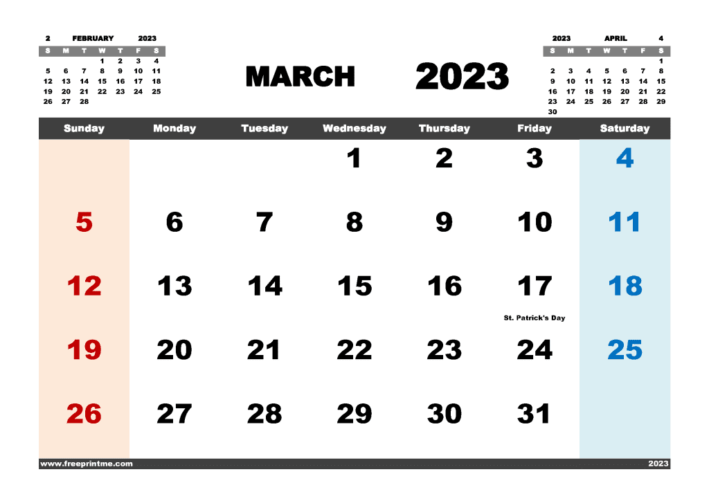 Free Printable March 2023 Calendar with Holidays PDF in Variety Formats