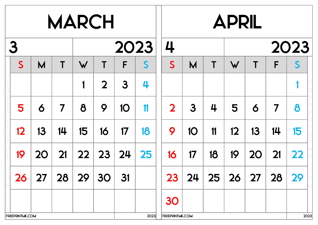 Free March April 2023 Calendar Printable Two Month Calendar
