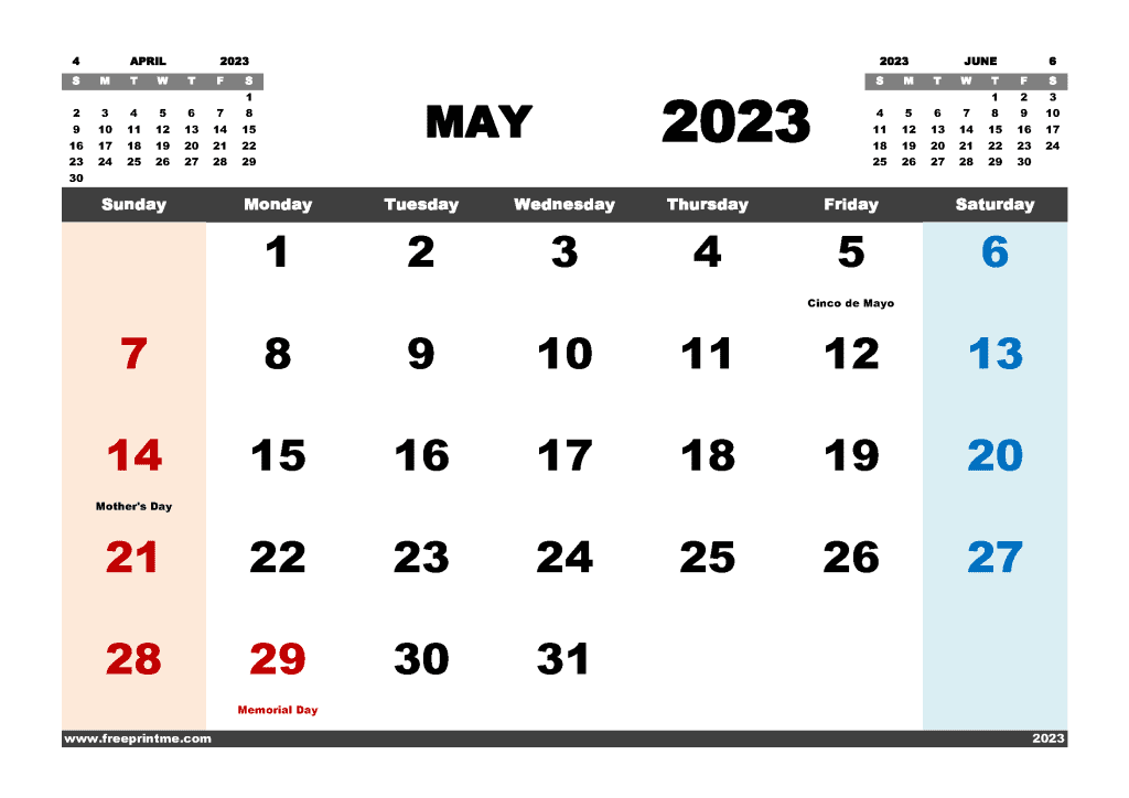 Free Printable May 2023 Calendar with Holidays PDF in Variety Formats