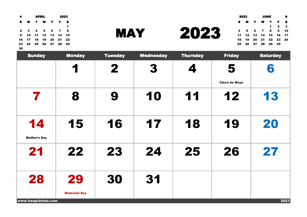 Free Printable May 2023 Calendar with Holidays PDF in Variety Formats