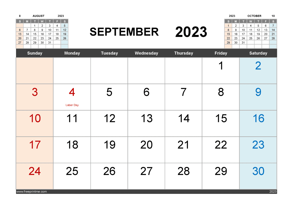 Download Free September 2023 Calendar with Holidays Printable PDF in Landscape 