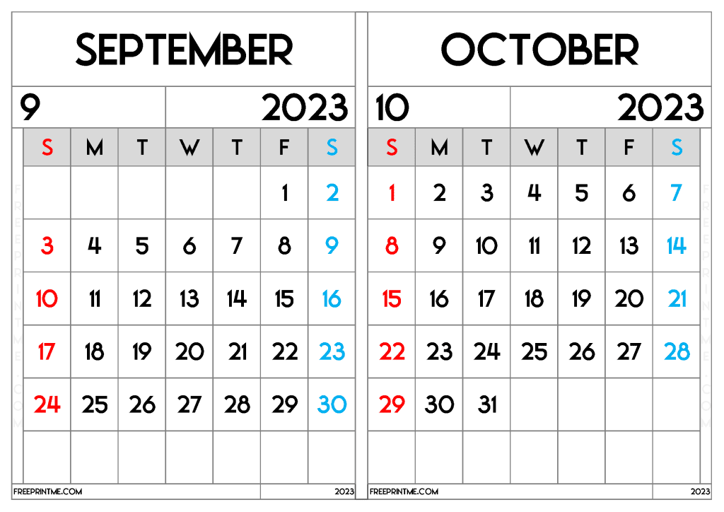 Free September October 2023 Calendar Printable Two Month Variety Formats