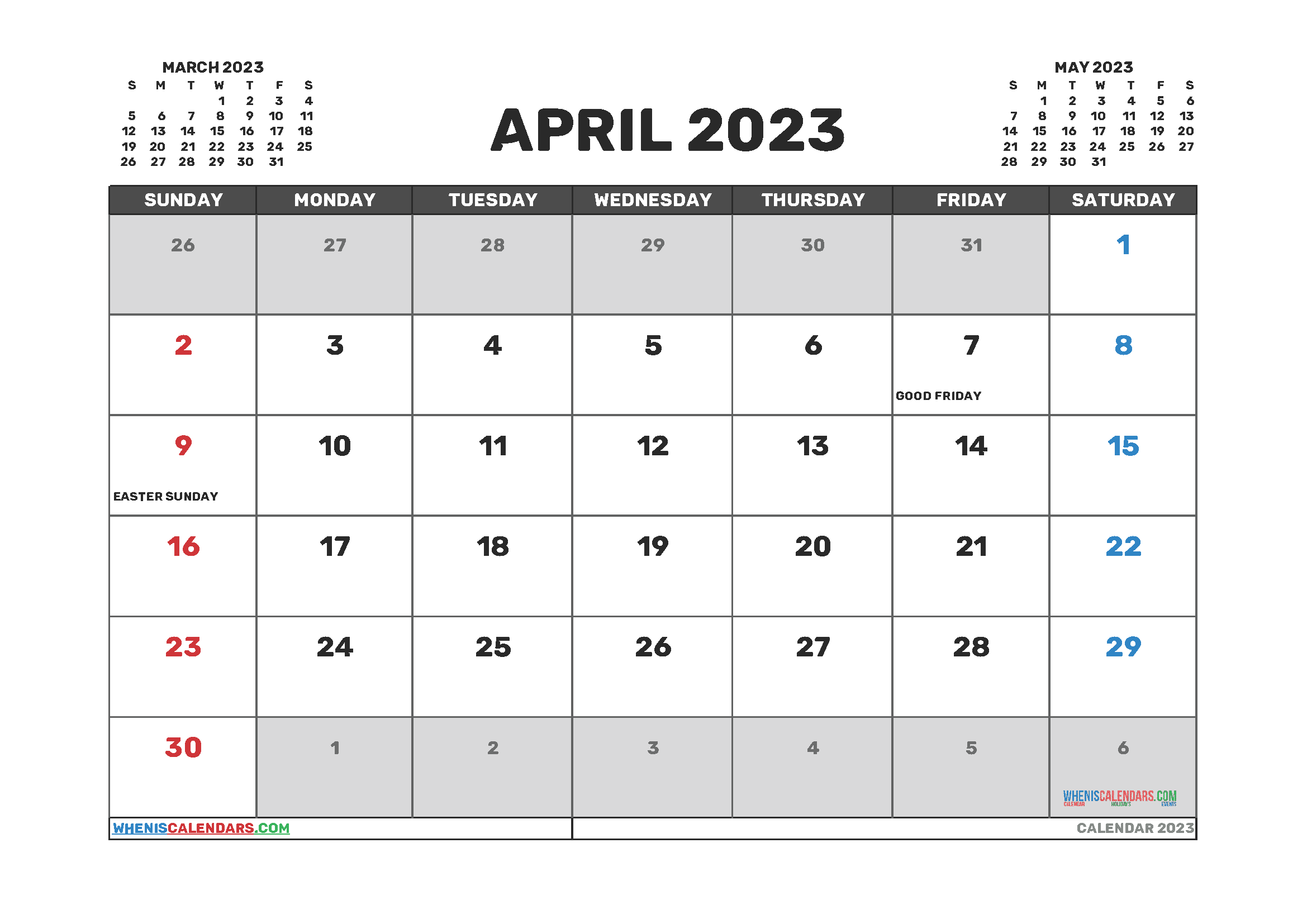 Free Calendar April 2023 Printable