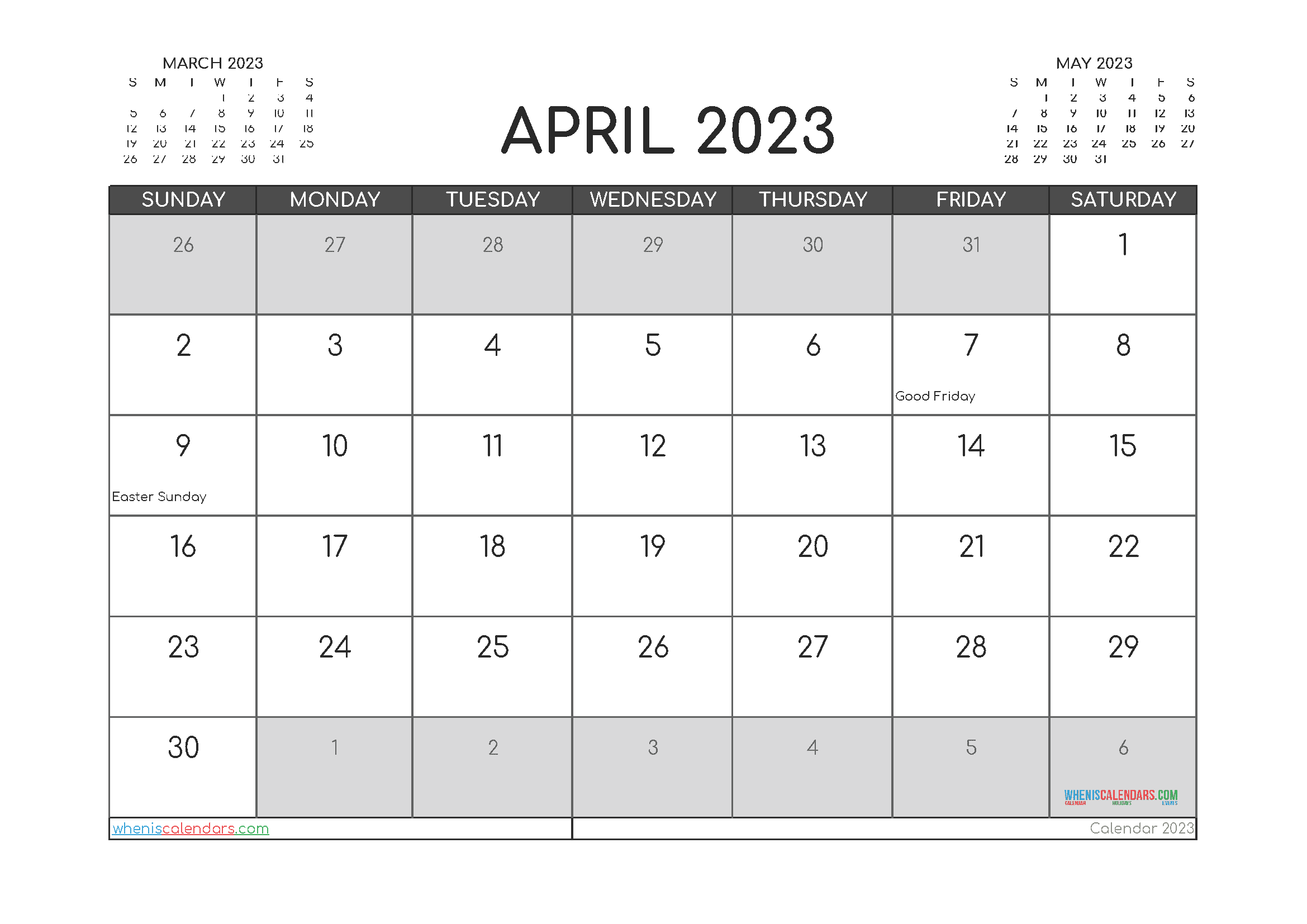 April 2023 Printable Calendar Free