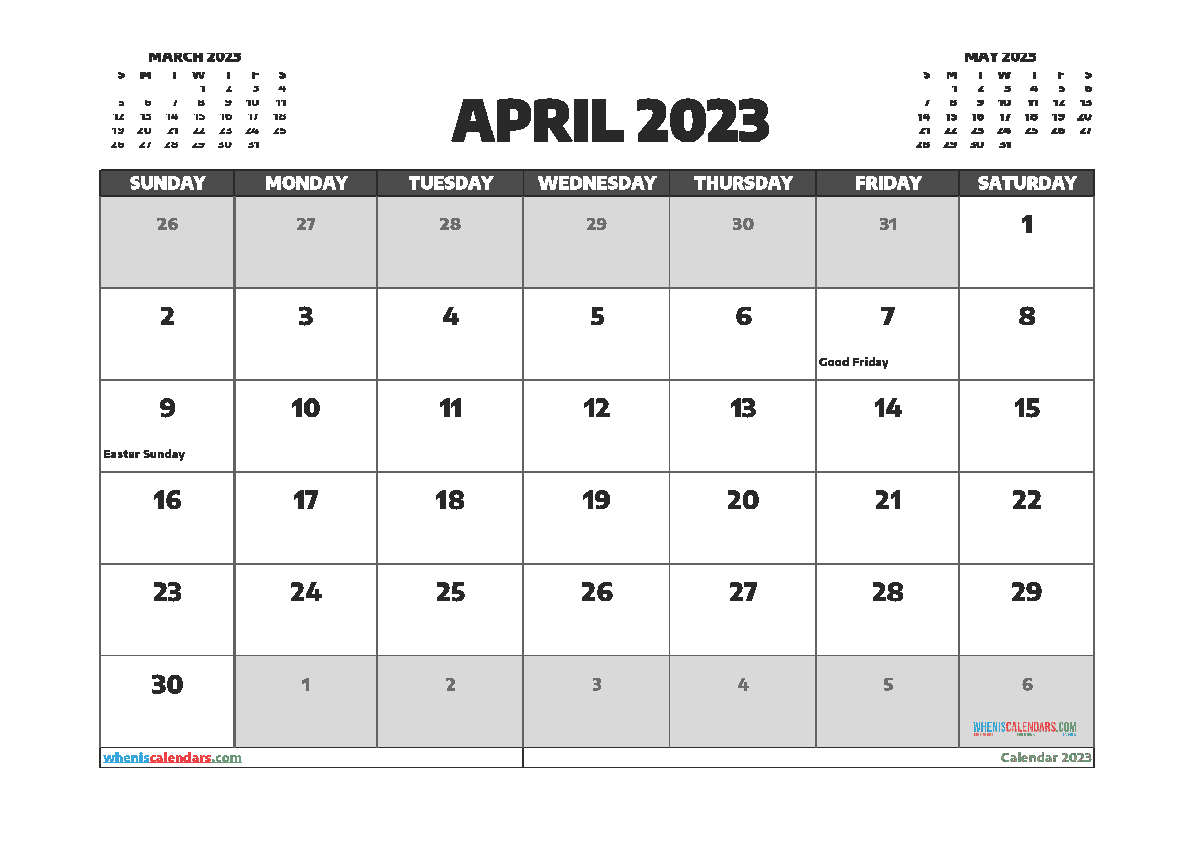 Free April 2023 Calendar Printable
