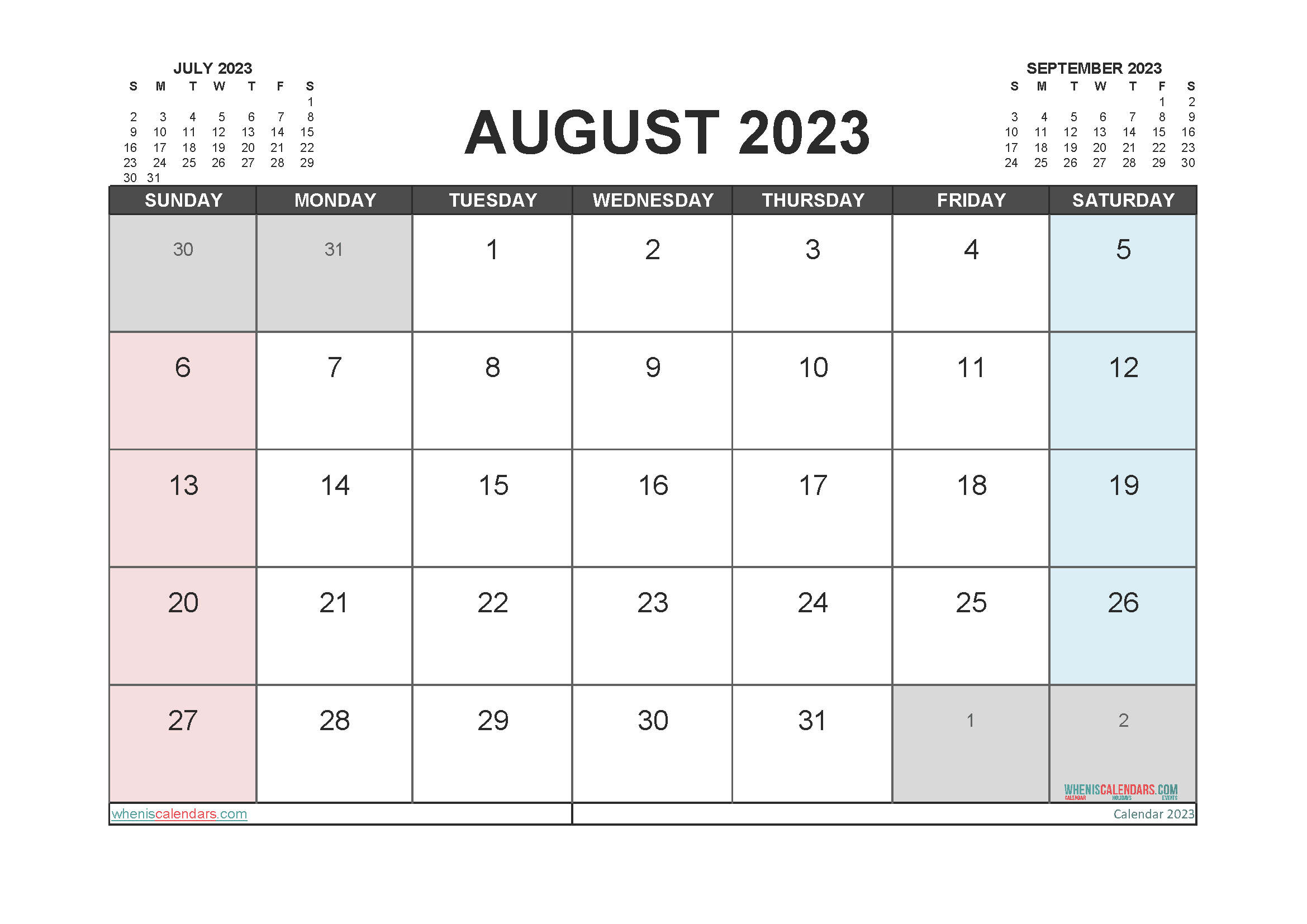 Free August Calendar 2023 Printable