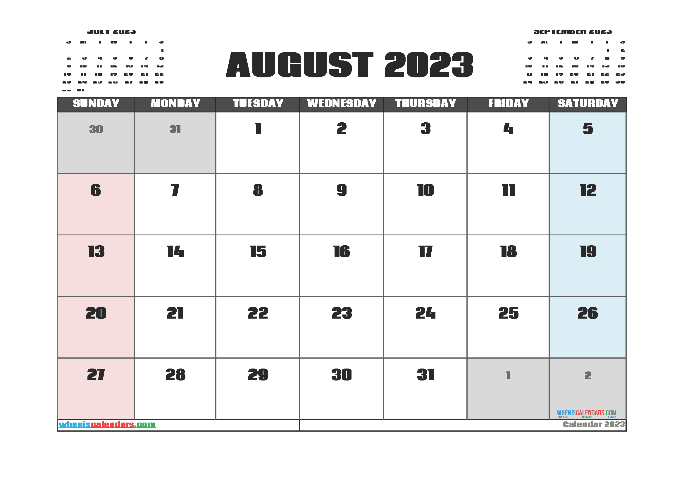 Free August 2023 Calendar Template