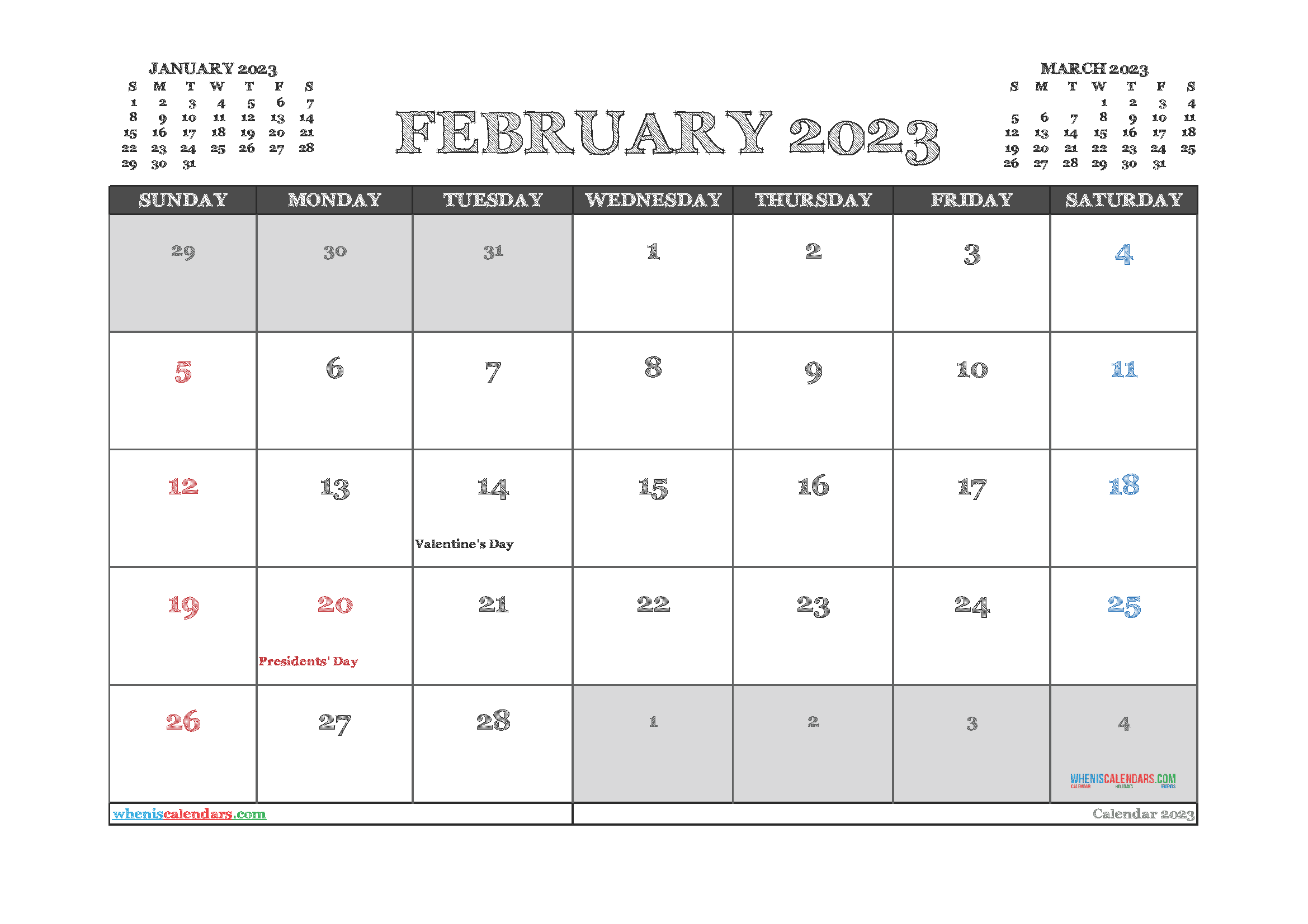 February 2023 Printable Calendar Free