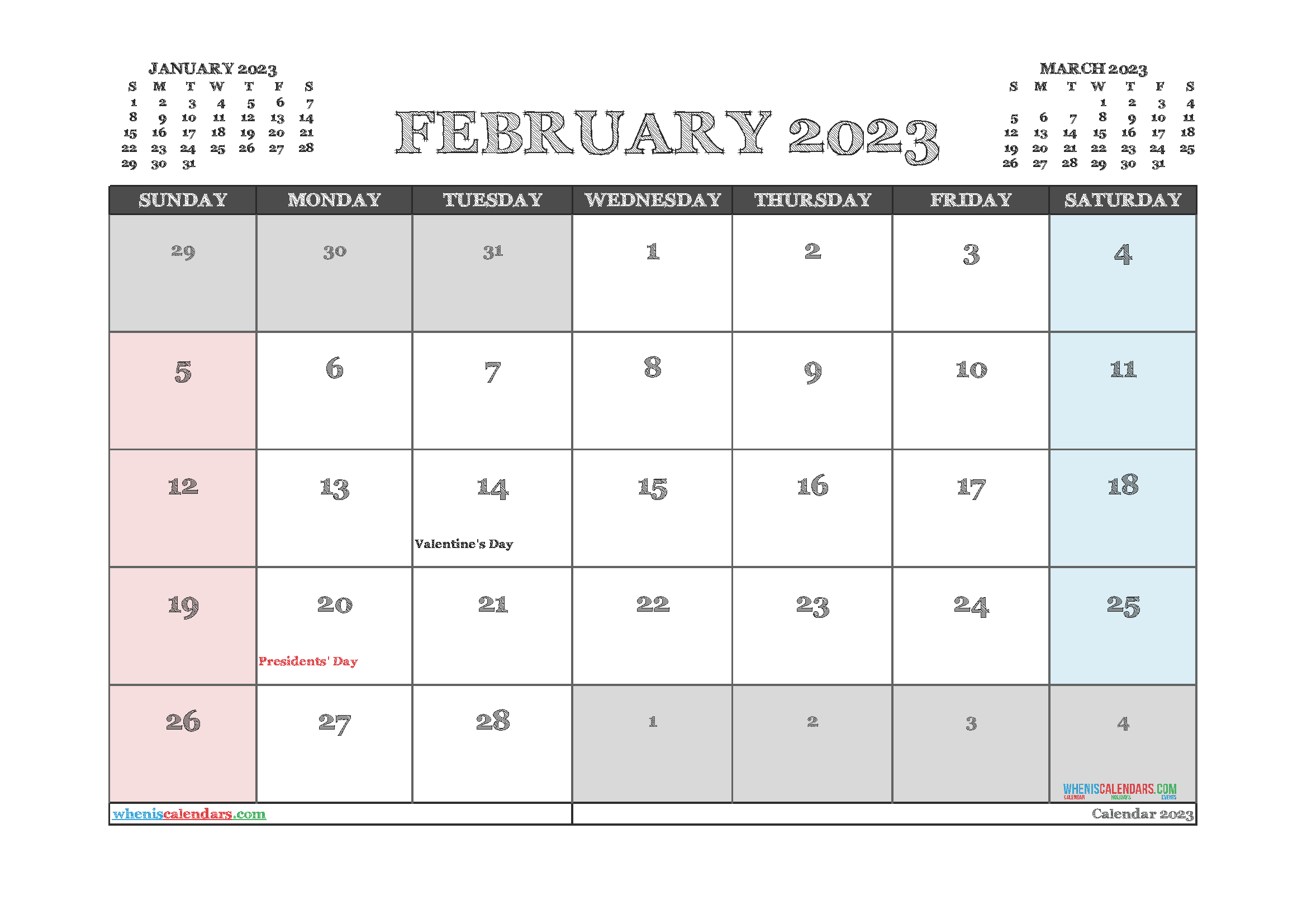 February 2023 Calendar Free Printable