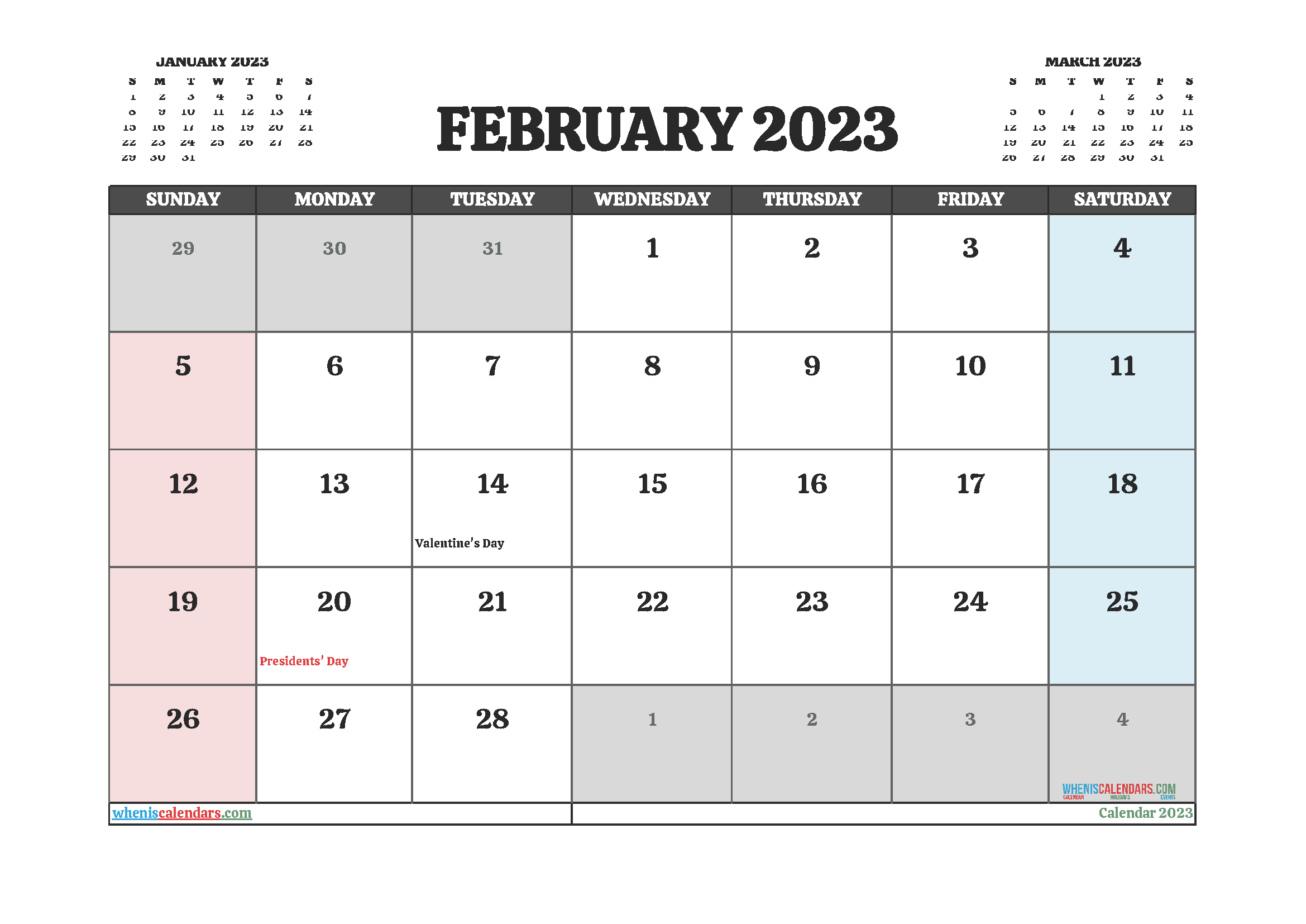 Free February Calendar 2023 Printable