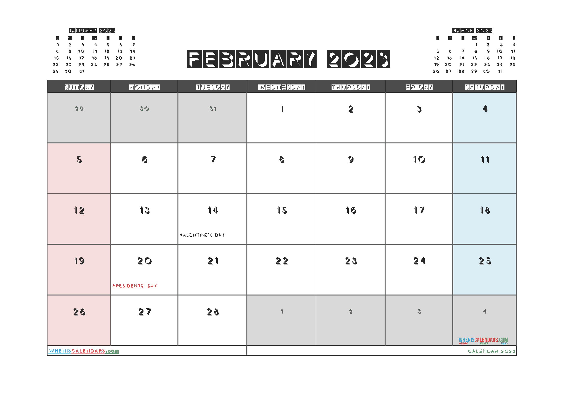 February 2023 Calendar with Holidays Free